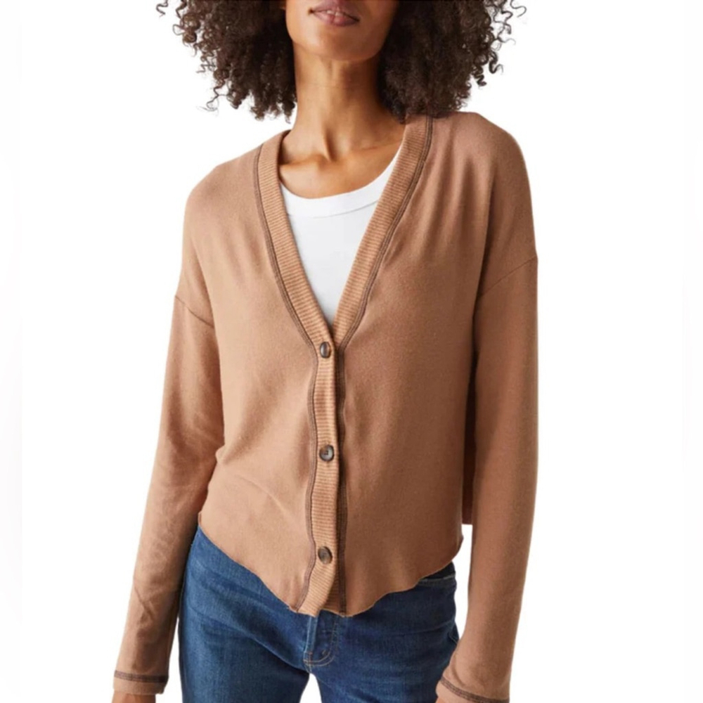 MICHAEL STARS NOAH CARDIGAN WITH STITCHING IN CAMEL Tan Sweater